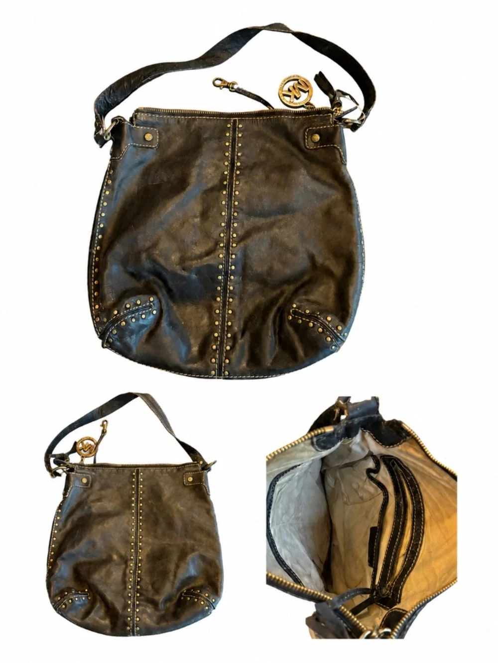 Michael Kors Astor Studded Black Leather Hobo Bag Garage Blowout